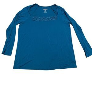 Torrid Women's Blue Long Sleeve Lace Inset Blouse Size 1 14/16 Casual